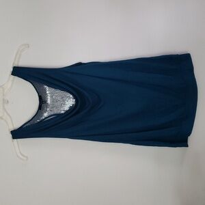 Express teal sequin back cowl neck tank top, sparkle glitzy tank top, Size small